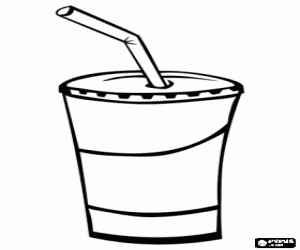 Coloriage Verre de soda avec un couvercle et une paille pour boire