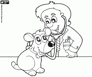 Coloriage V�t�rinaire faisant un scan d'un chiot
