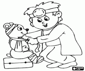 Coloriage V�t�rinaire ou un m�decin des animaux pour obtenir de gu�rison d'un petit ours
