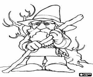 Coloriage Vieux gnome ou nain avec sa canne et son chapeau