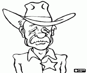 Coloriage Visage de l'ancien sh�rif avec un chapeau de cow-boy et son �toile sur la poitrine