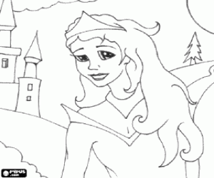 Coloriage Visage de la princesse avec un diad�me � c�t� du ch�teau