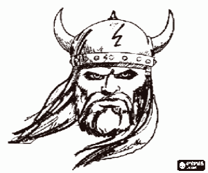 Coloriage Visage de viking avec moustache et barbe et avec le casque avec des cornes