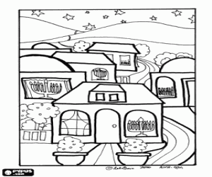 Coloriage Vue d'un village pendant la f�te juive de Hanoucca ou Hanoukka, la F�te des Lumi�res