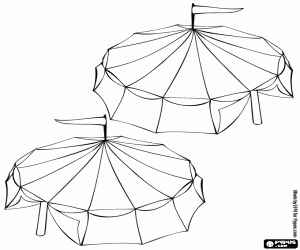 Coloriage Vue ext�rieure d'un chapiteau du cirque en vue de la fonction ou de performance