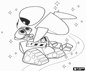 Coloriage Wall-E et Eve dans l'espace