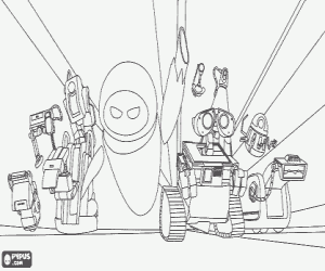 Coloriage Wall-E, Eve et ses amis