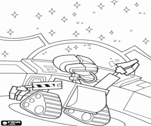 Coloriage Wall-e par rapport aux contr�les de l'Axiom avec l'immensit� de l'espace dans les yeux