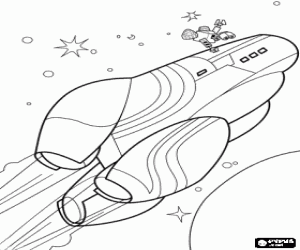 Coloriage Wall-e s'accroche dans le d�sespoir pour le vaisseau qui prend  Eve alle l'Axiom