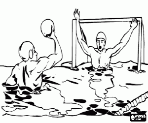 Coloriage Waterpolo - joueur pr�t � finir devant le gardien de but
