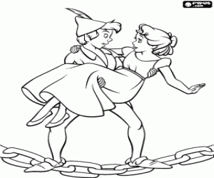 Coloriage Wendy dans les bras de Peter Pan