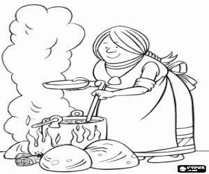 Coloriage Ylva, la femme du chef et la m�re de Vicky, la cuisine