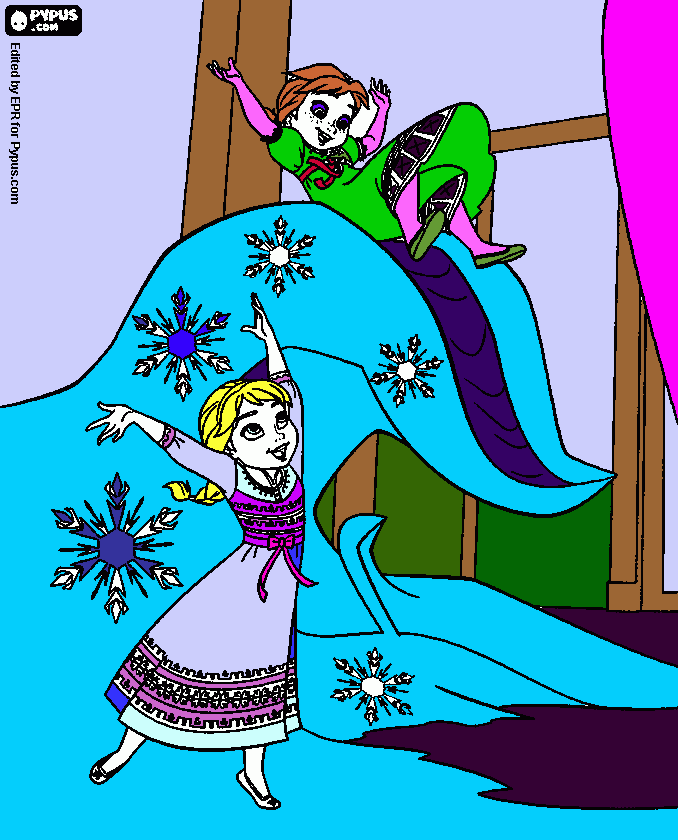 dessin anna et  elsa jouent au tobogan