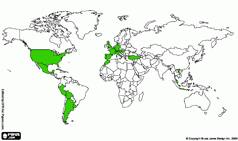 dessin Carte du monde pays visités