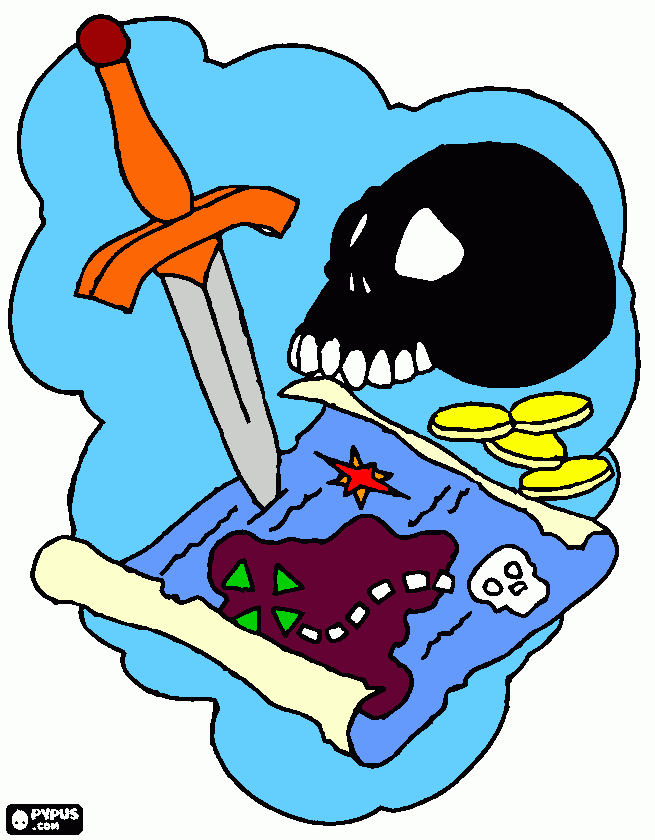 dessin carte, tete et dague de pirate