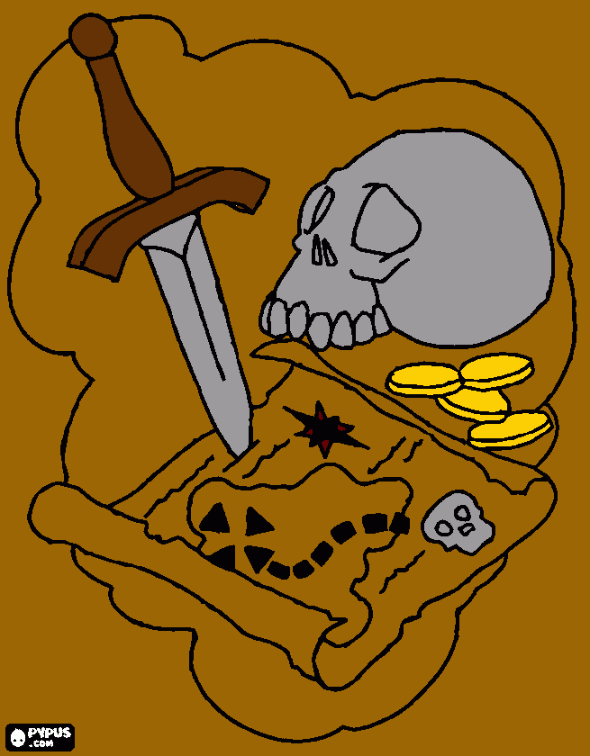 dessin crane avec epée et carte au trésor