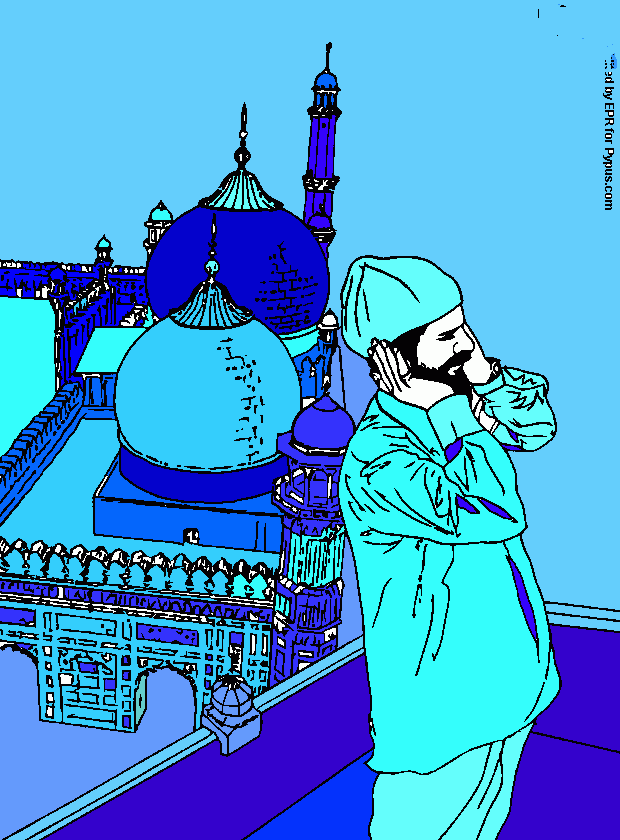 dessin Imam a coté de la mosqueé image