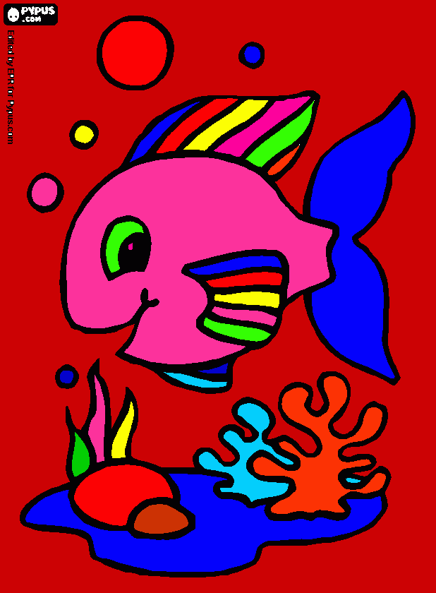 dessin Le poisson rouge multicolore