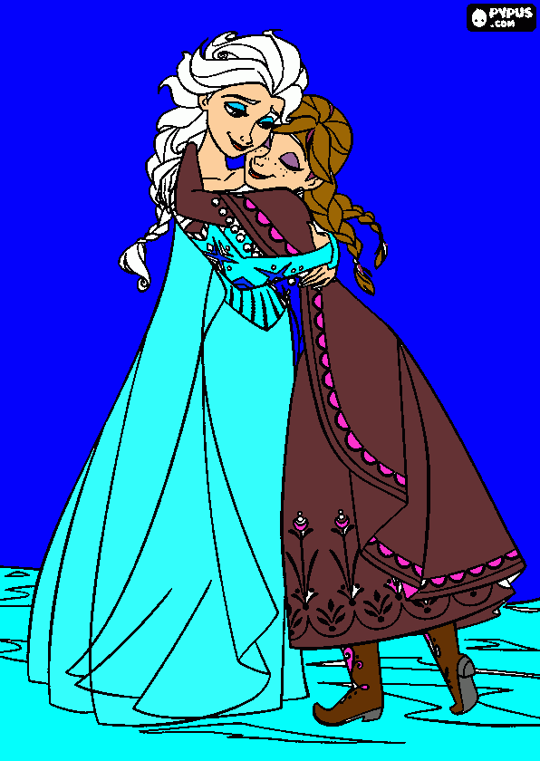 dessin L'étreinte d'elsa et anna