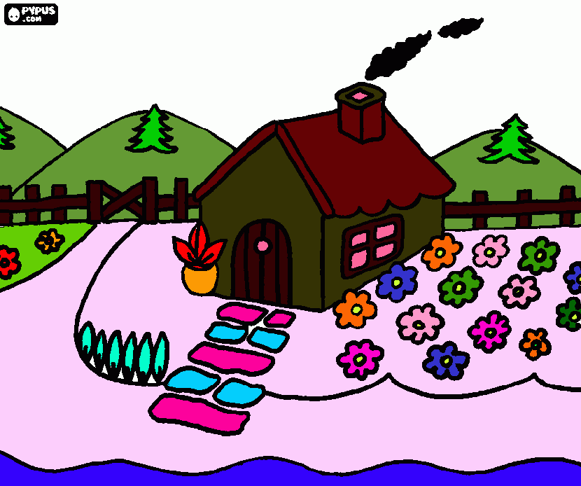 dessin Maison dans le forêt