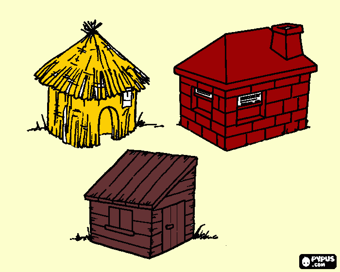dessin maisons des trois petits cochnos