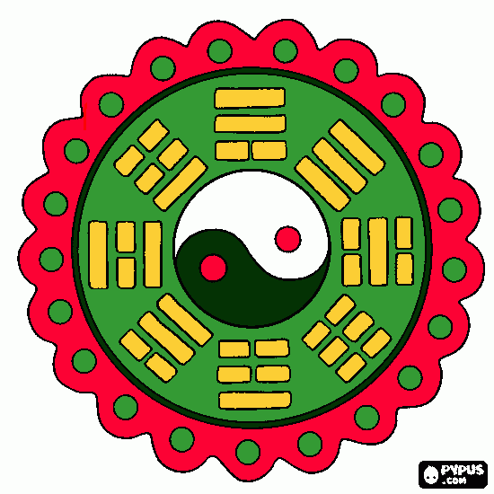 dessin mandala le yin et le yang. Essai couleur.
