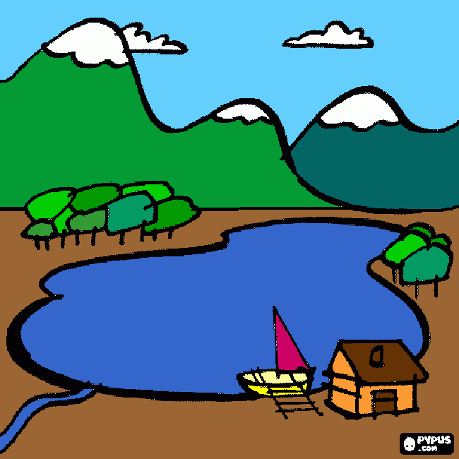 dessin montagne lac ciel 