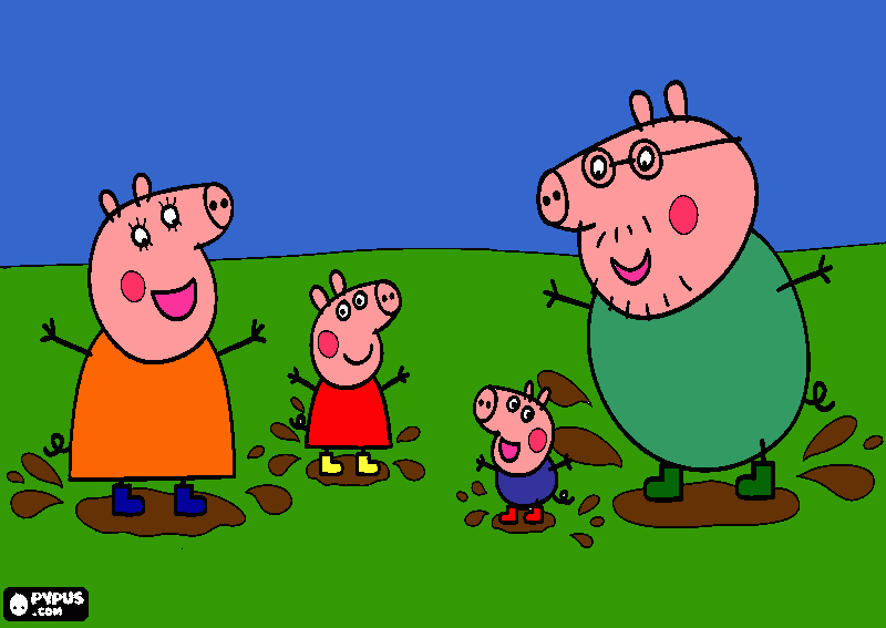 dessin peepa pig dans la boue