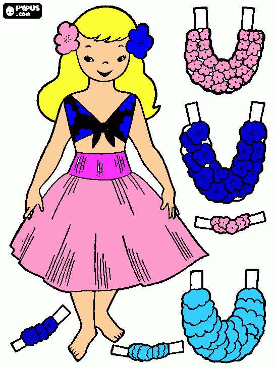 dessin poupee d'une fille  hawaienne 