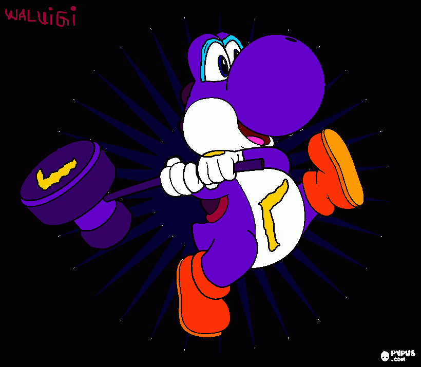 dessin Waluigi transformé en yoshi violet utilisant le DARK-HAMER