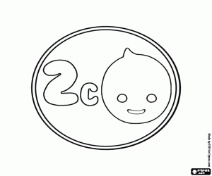 Coloriage 2 cents, une pièce de monnaie de Pypus