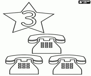 Coloriage 3 téléphones et le numéro trois