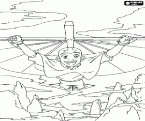 Coloriage Aang avec un artefact volant