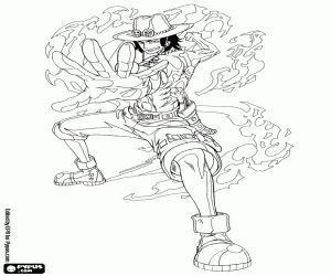 Coloriage Ace aux Poings Ardents de One Piece