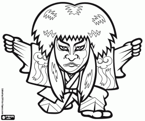Coloriage Acteur de théâtre Kabuki, le Lion blanc