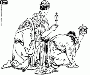 Coloriage Adoration classique des Rois Mages