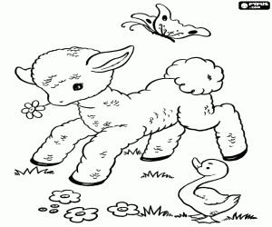 Coloriage Agneau de Pâques et deux animaux