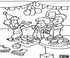 Coloriage Les amis et les cadeaux d'anniversaire