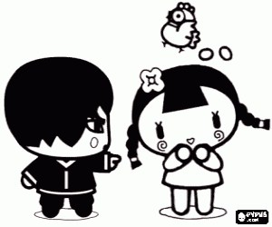 Coloriage Deux amis de Pucca, Abyo et Ching