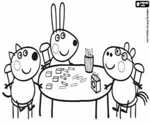 Coloriage Les amis du Peppa Pig à la table