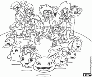 Coloriage Les amis et les petits digimons