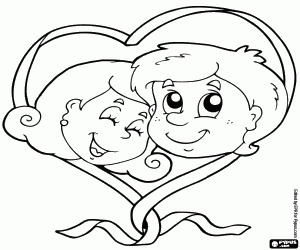 Coloriage Les amoureux au cœur
