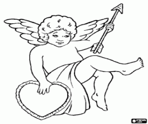 Coloriage Ange d'amour avec coeur et flèche