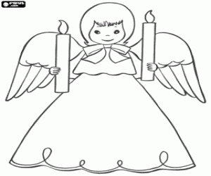 Coloriage Ange de Noël avec deux bougies