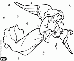 Coloriage Ange de Noël dans le ciel