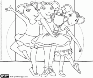 Coloriage Angelina, amies et trophée de danse