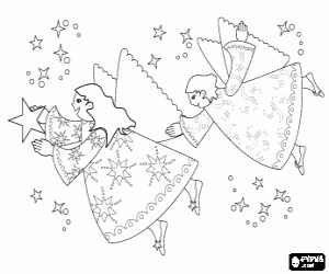 Coloriage Anges de Noël et les étoiles