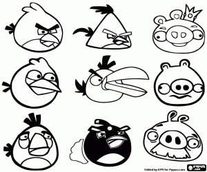 Coloriage Angry Birds, neuf personnages
