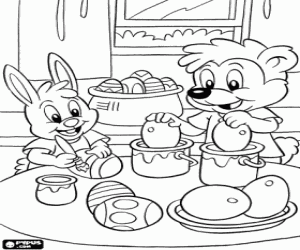Coloriage Animaux et décoration d'oeufs de Pâques
