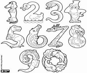 Coloriage Animaux et les nombres de 0 à 9